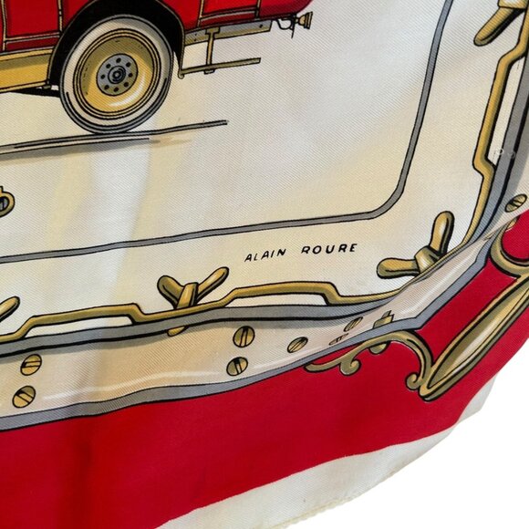 Alain Roure Antique French Fire Engines 100% Silk twill STUNNING Scarf - Picture 2 of 7